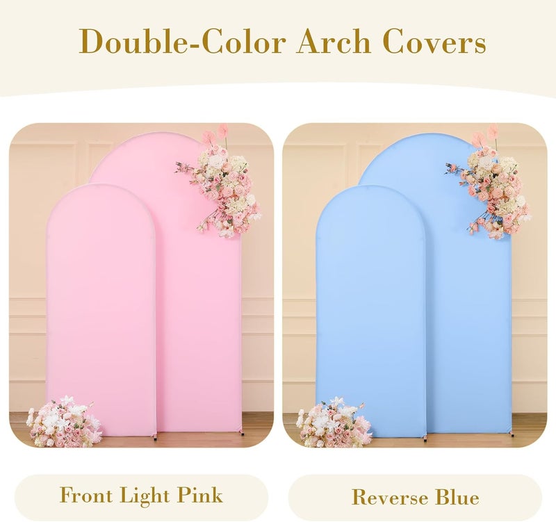 Suppromo Pink and Blue Arch Cover 2 Set 7.2 and 6ft Gender Reveal Arch Backdrop Cover Spandex Arch Stand Covers for Baby Shower Boys or Girls Birthday Party Banquet Photo Background Decorations - Image 2